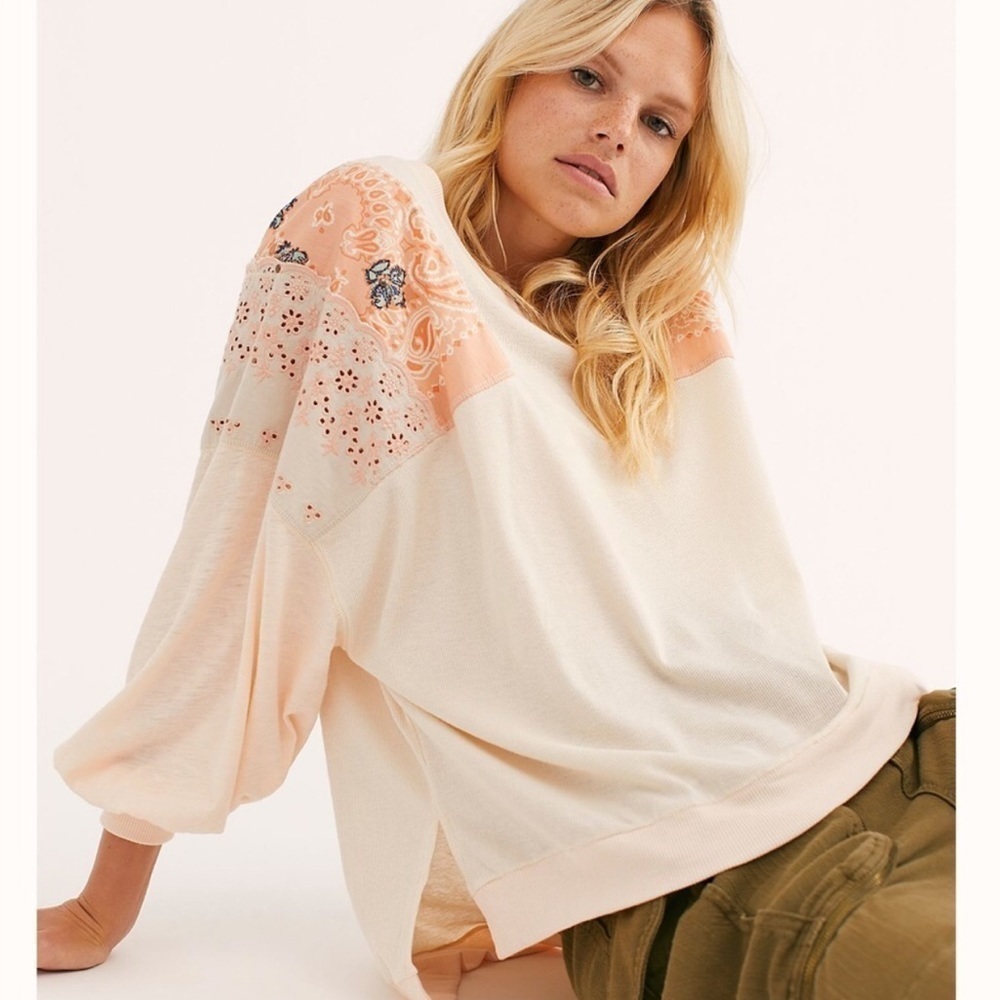 FREE PEOPLE Feelin It Bandana Patchwork Oversized Peach Top XS